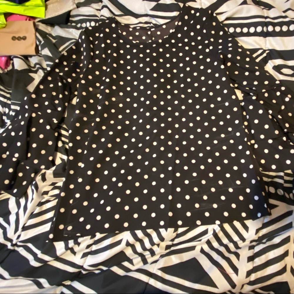 Black work shirt with white polkadots